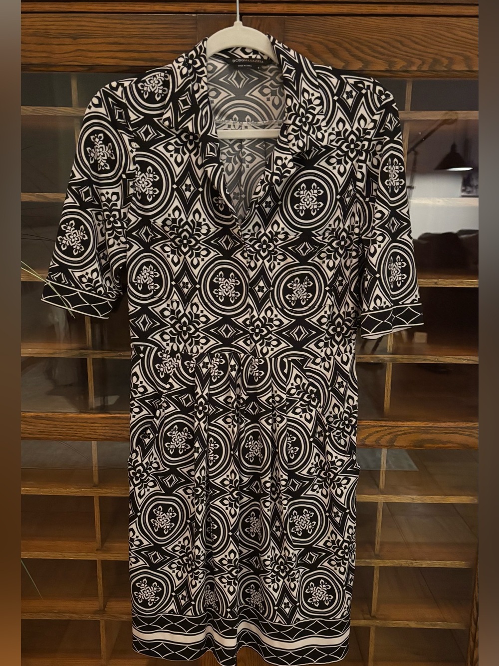 BCBG Max Azria Black and White Pocket Shirt Dress Small